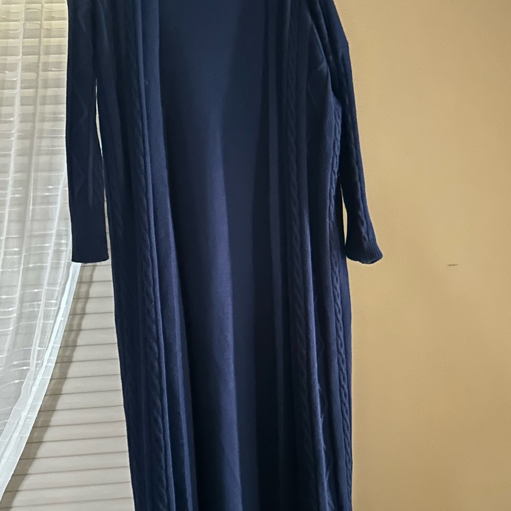 Elegant Navy Blue Long sleeveless sweater dress with matching long Cardigan